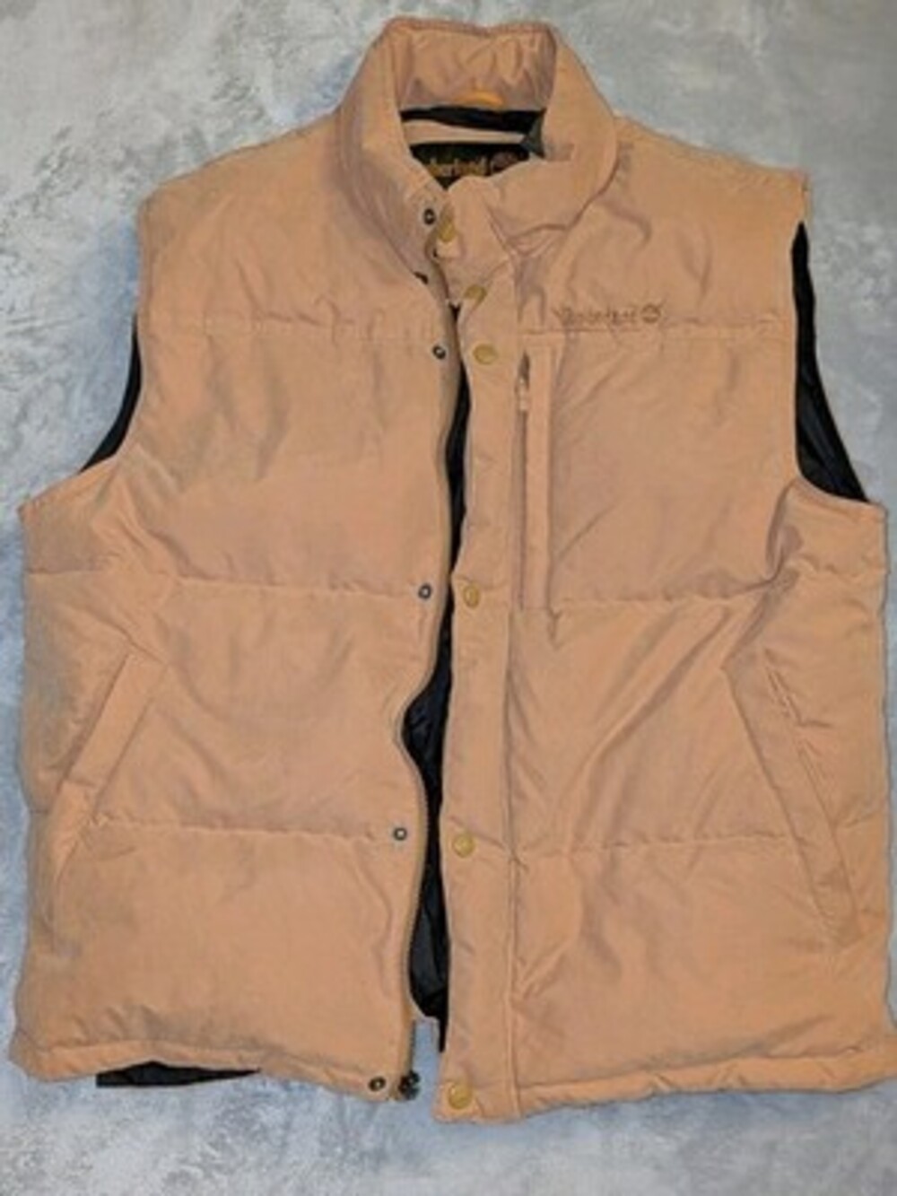 Timberland Down Puffer Vest Mens XL Wheat Tan Snap Front Insulated Outdoor Vest